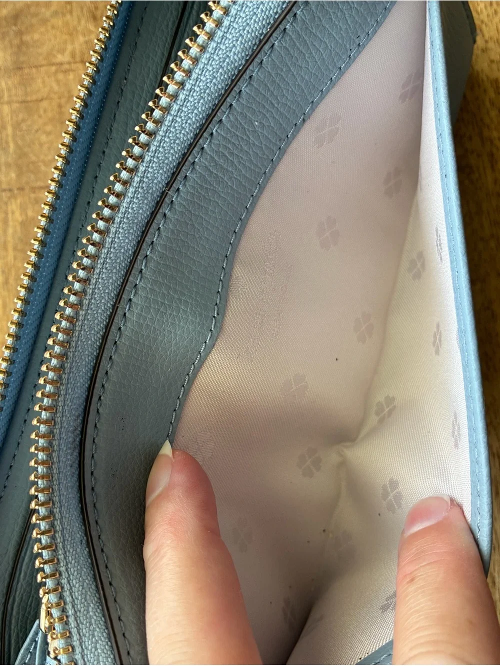 Kate Spade Wallet Light Blue Pebbled Leather Zip Around
